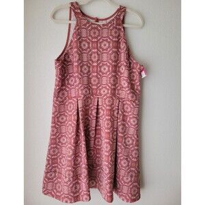 Pink Geometric Fit & Flare Dress Sleeveless Keyhole Back Boho Women's XXL NWT